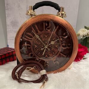 NEW Steampunk Clock Statement Brown Bronze Shoulder Bag Tote Home Decor NWT